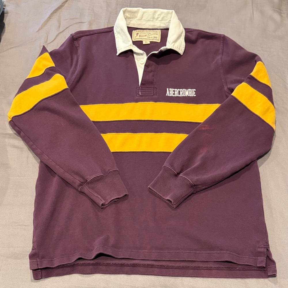 Abercrombie & Fitch Plum Rugby Shirt with Gold Stripes